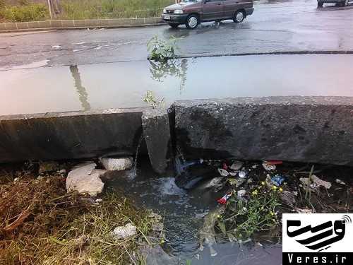 آبگرفتگی خیابان مطهری شهر شفت در تقاطع امام حسن مجتبی